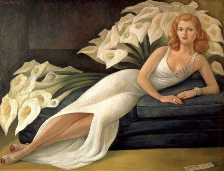 Portret van Natasha Gelman, geschilderd in 1943 door Diego Rivera, met realistische weergave van haar gezicht en expressie.