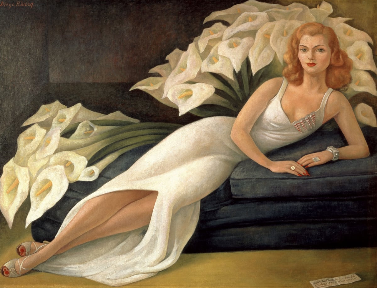 Portret van Natasha Gelman, geschilderd in 1943 door Diego Rivera, met realistische weergave van haar gezicht en expressie.